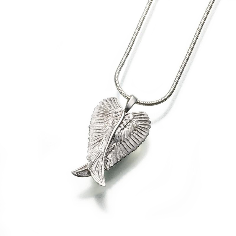 Image of Silver Angel Wings Memorial Necklace Gray