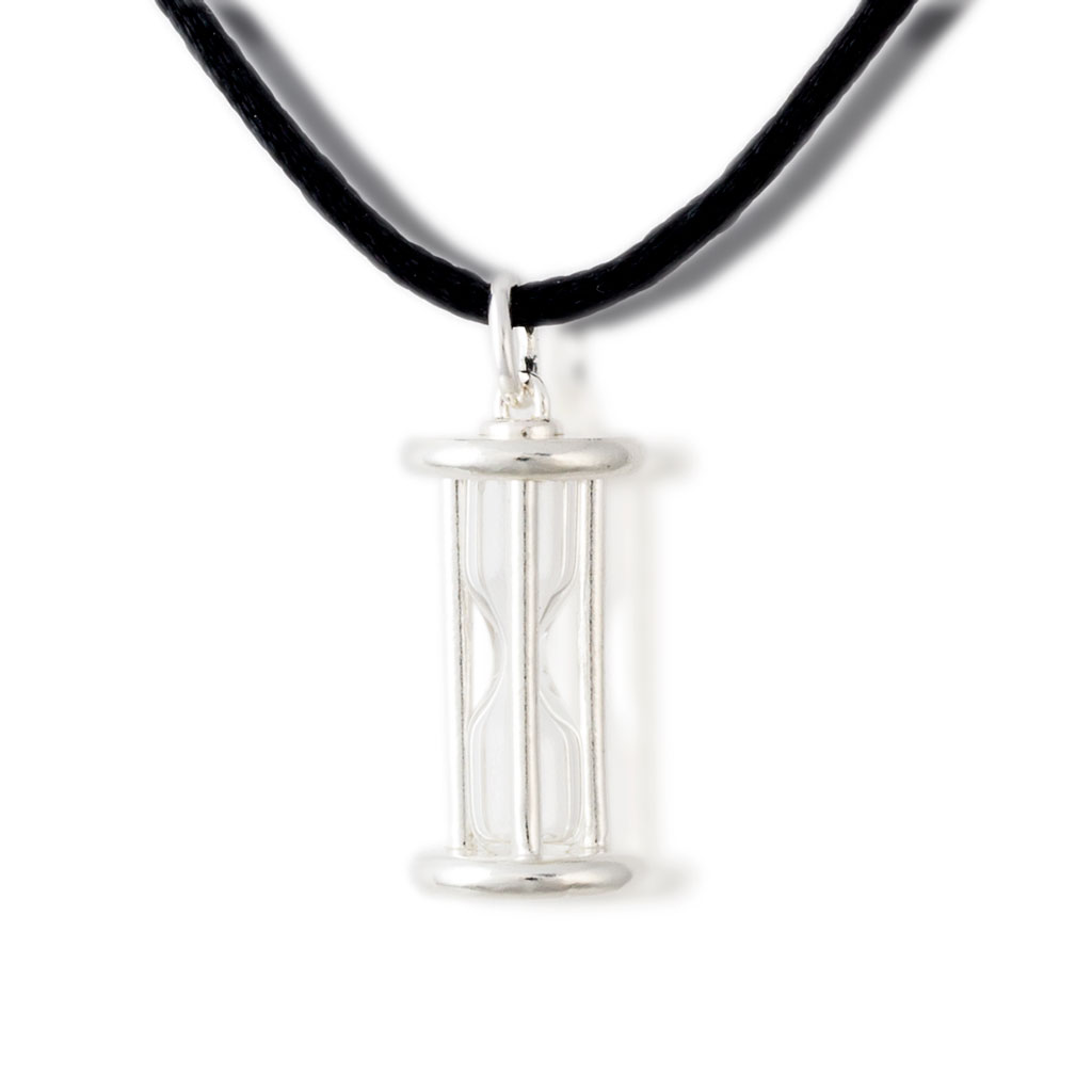 Image of Sterling Silver Hour Glass Cremation Pendant, Glass, Jewelry Gray