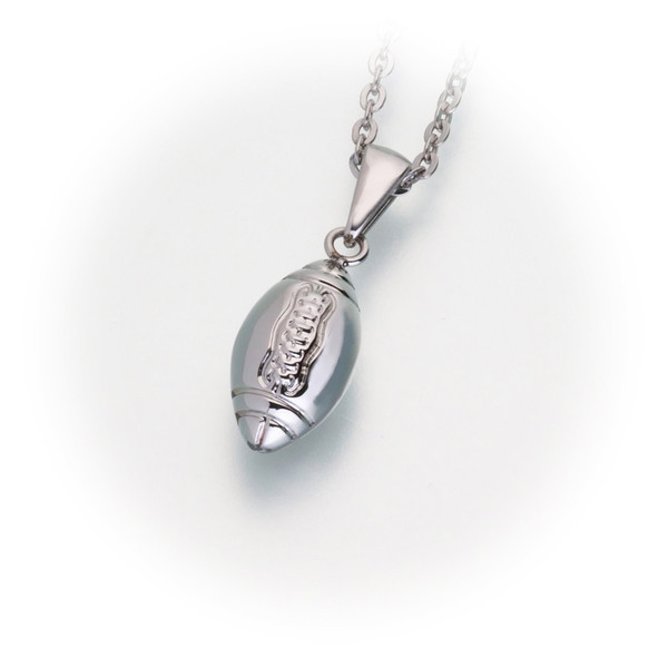 Image of Stainless Steel Sport Urn Cremation Necklace - Football Gray