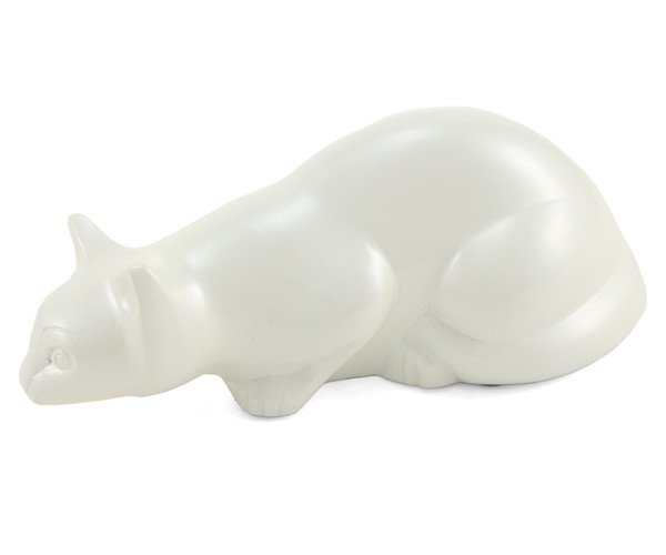 Image of Cat Urn - Pearl Pouncing Cat Cremation Urn, Pearl White, Urns for Ashes, Engravable