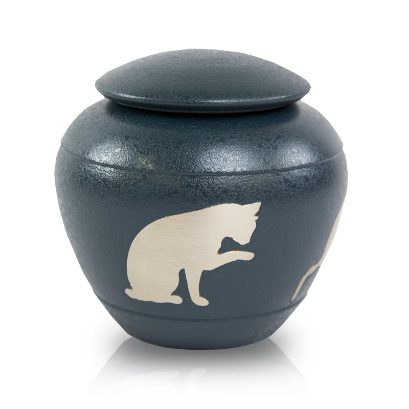 Image of Cat Urn - Silhouette Cat Cremation Urn - Country Blue, Urns for Ashes