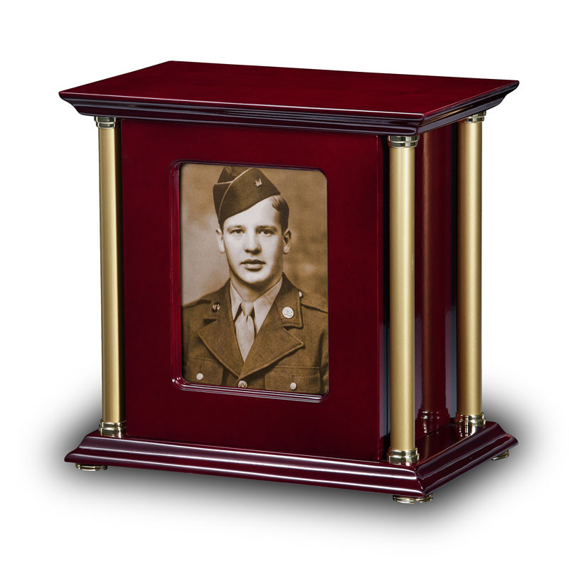 Image of Allegiance Patriotic Wooden Cremation Urn Brown, Urns for Ashes