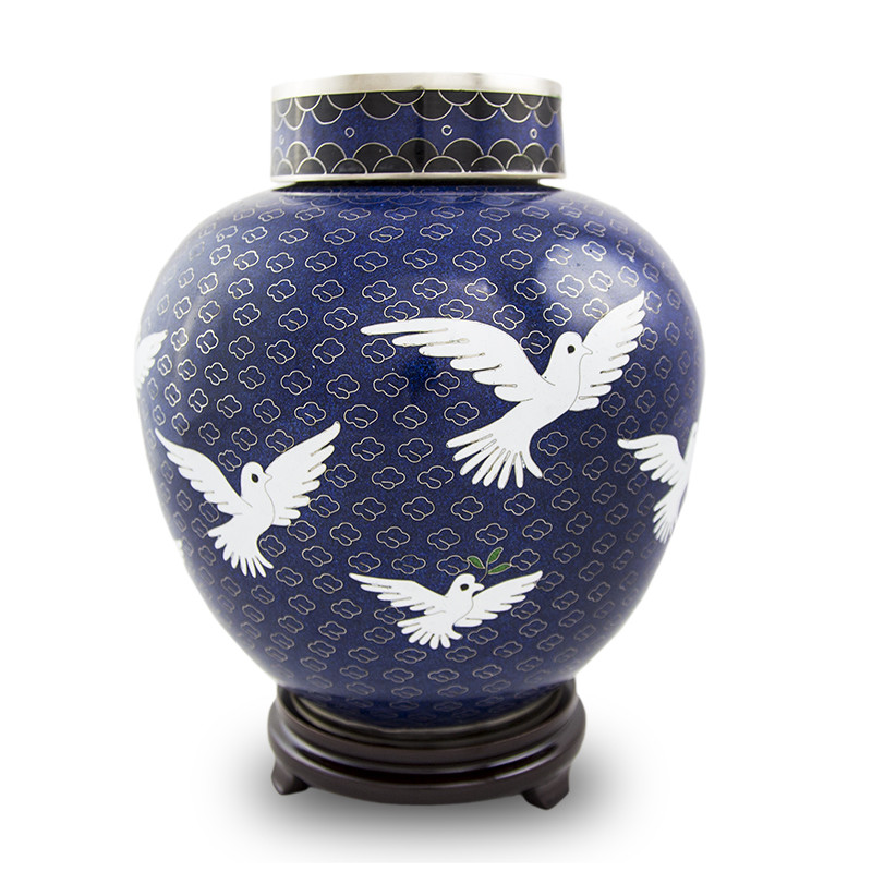 Image of Cloisonne Cremation Urn - Graceful Doves Brown, Urns for Ashes
