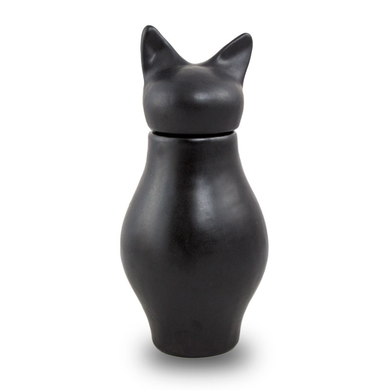 Image of Cat Urn - Ceramic Cat Cremation Urn - Bastet in Satin Black, Urns for Ashes