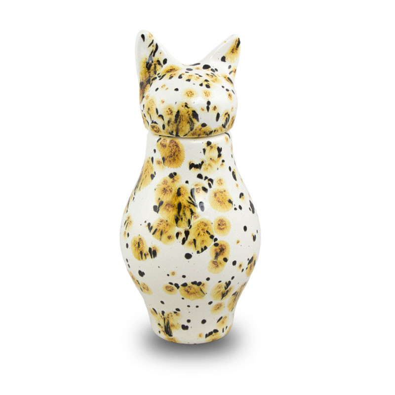Image of Cat Urn - Ceramic Cat Cremation Urn - Calico Bastet Brown, Urns for Ashes