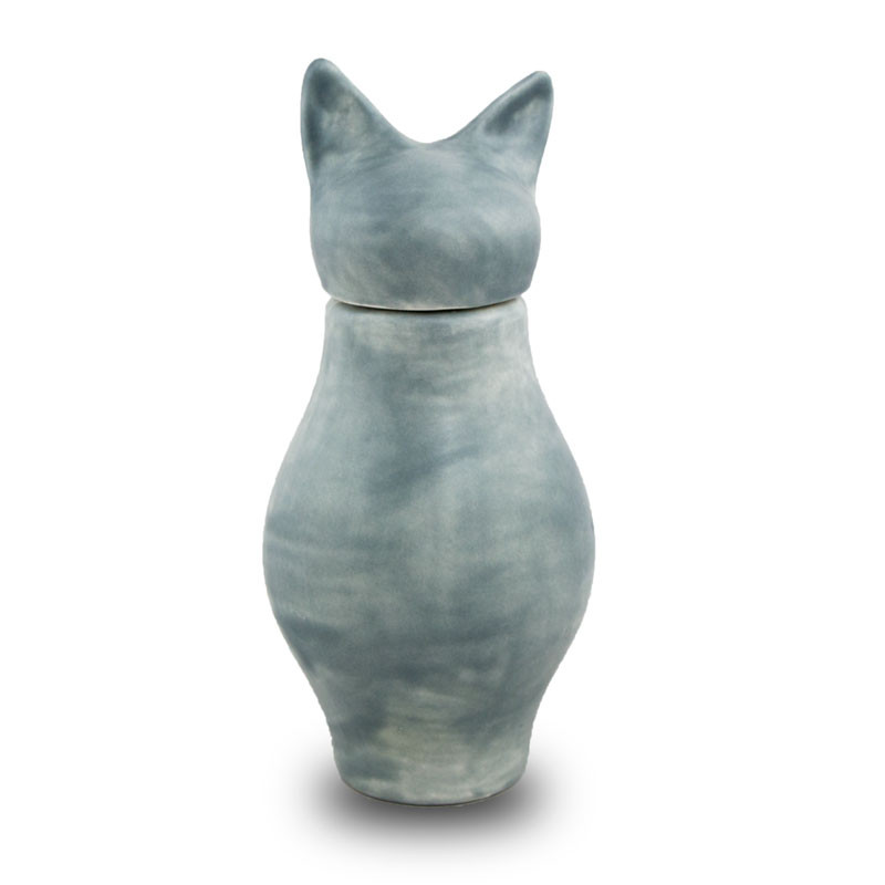 Image of Cat Urn - Ceramic Cat Cremation Urn - Bastet in Gray, Urns for Ashes