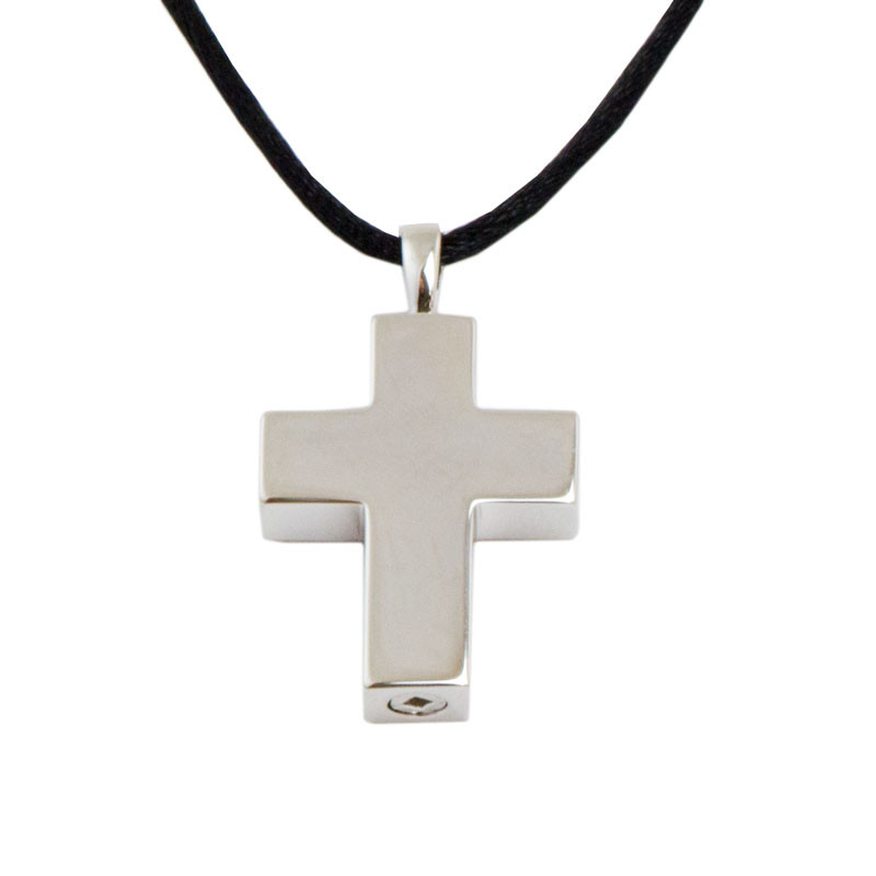 Image of Sterling Silver Cross Cremation Necklace Gray