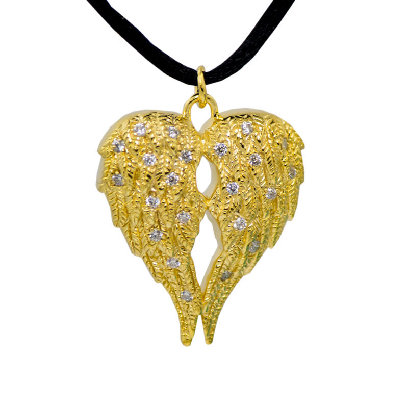 Image of Gold Angel Wings Cremation Urn Pendant, Jewelry Yellow, Urns for Ashes