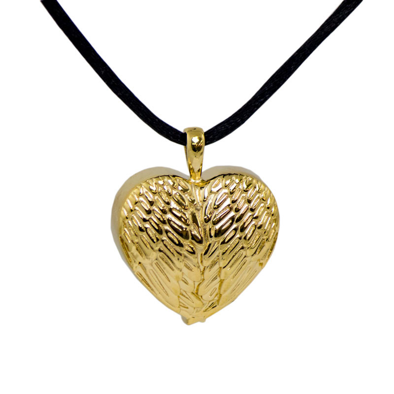 Image of Gold Angel Wing Heart Cremation Pendant, Jewelry Yellow