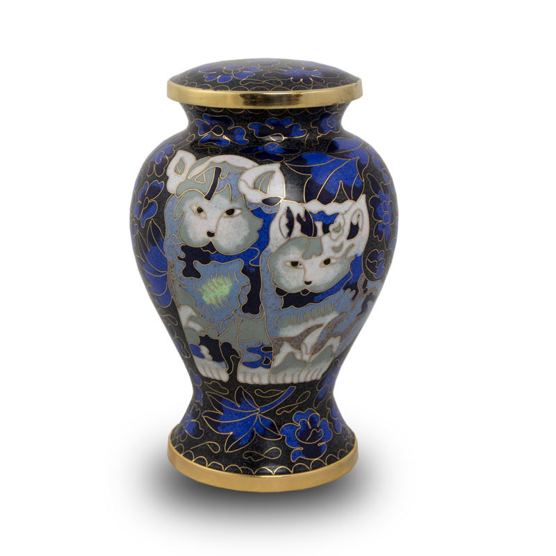 Image of Cat Urn - Cloisonne Cat Urn - Blue, Urns for Ashes