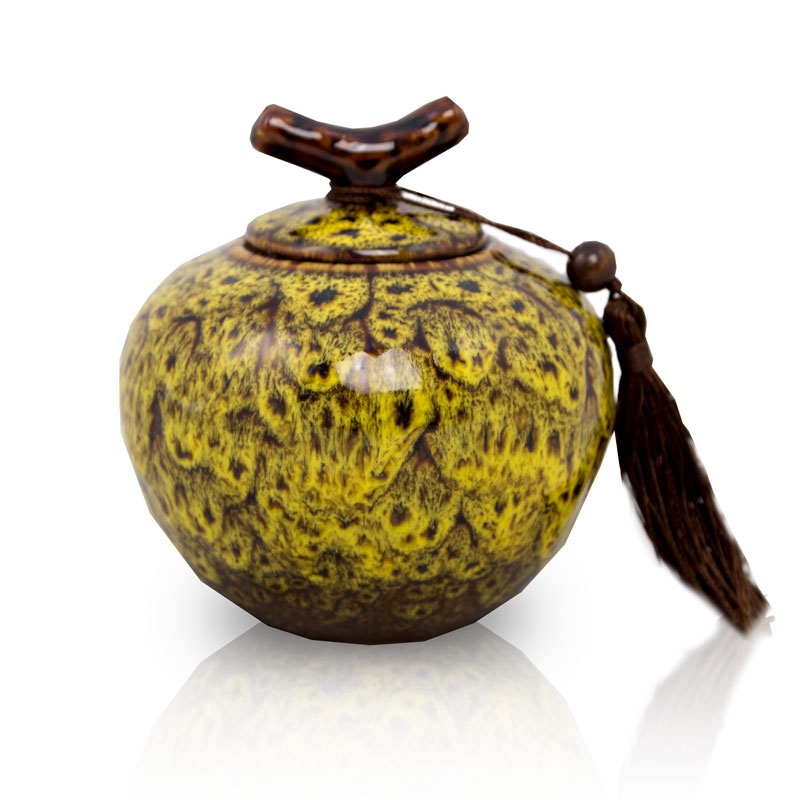 Image of Autumn Yellow Ceramic Cremation Urn - Medium, Urns for Ashes