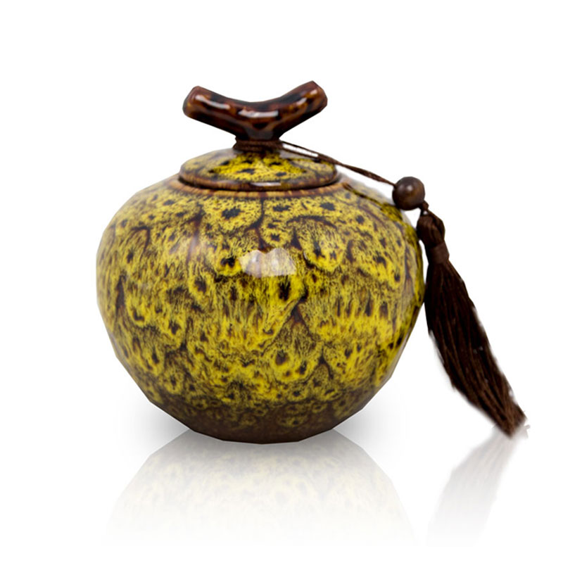 Image of Autumn Yellow Ceramic Cremation Urn - Small, Urns for Ashes