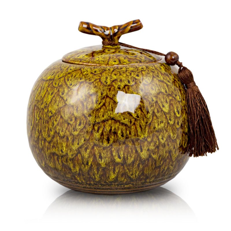 Image of Autumn Yellow Ceramic Cremation Urn, Urns for Ashes