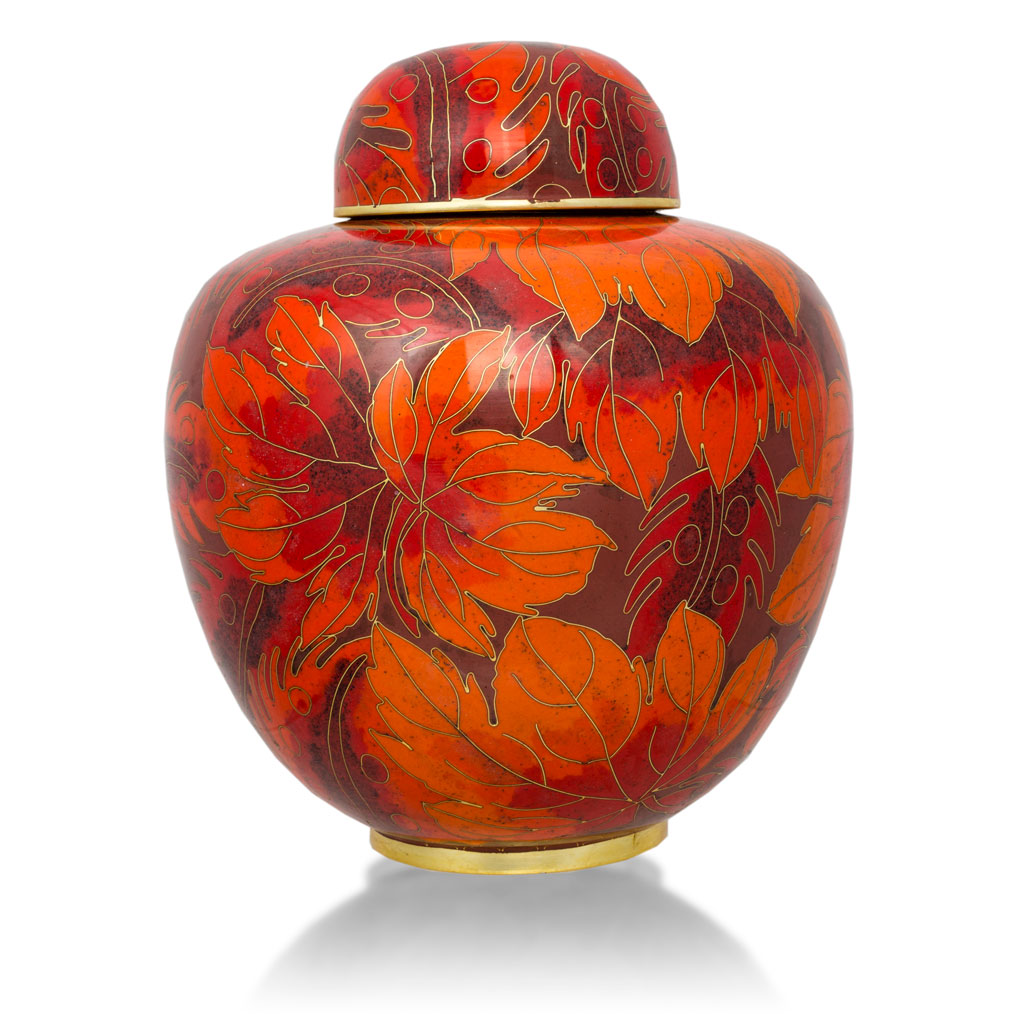 Image of Autumn Forest Cloisonne Cremation Urn Green, Urns for Ashes