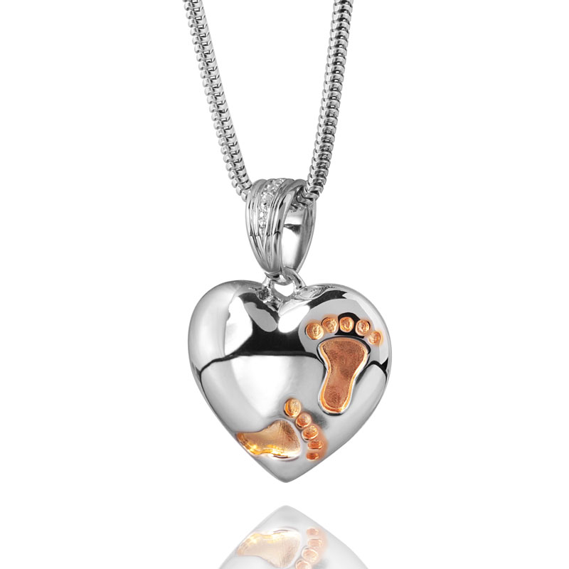 Image of Footprints on My Heart Cremation Pendant - Sterling Silver, Jewelry Gray