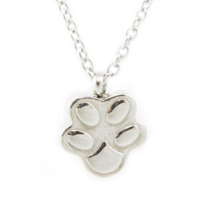 Image of Cremation Necklace Paw Print - Stainless Steel Gray