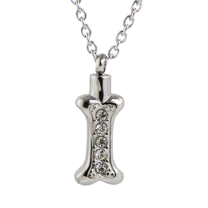 Image of Stainless Steel Cremation Necklace - Crystal Bone Gray
