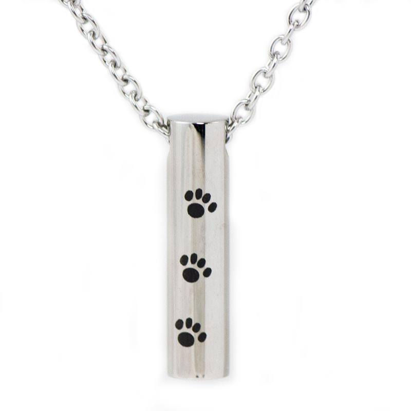 Image of Paw Print Cylinder Cremation Pendant, Jewelry Black
