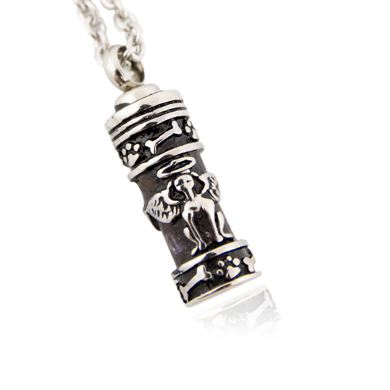 Image of Carved Cylinder Cremation Pendant - Stainless Steel, Jewelry Gray
