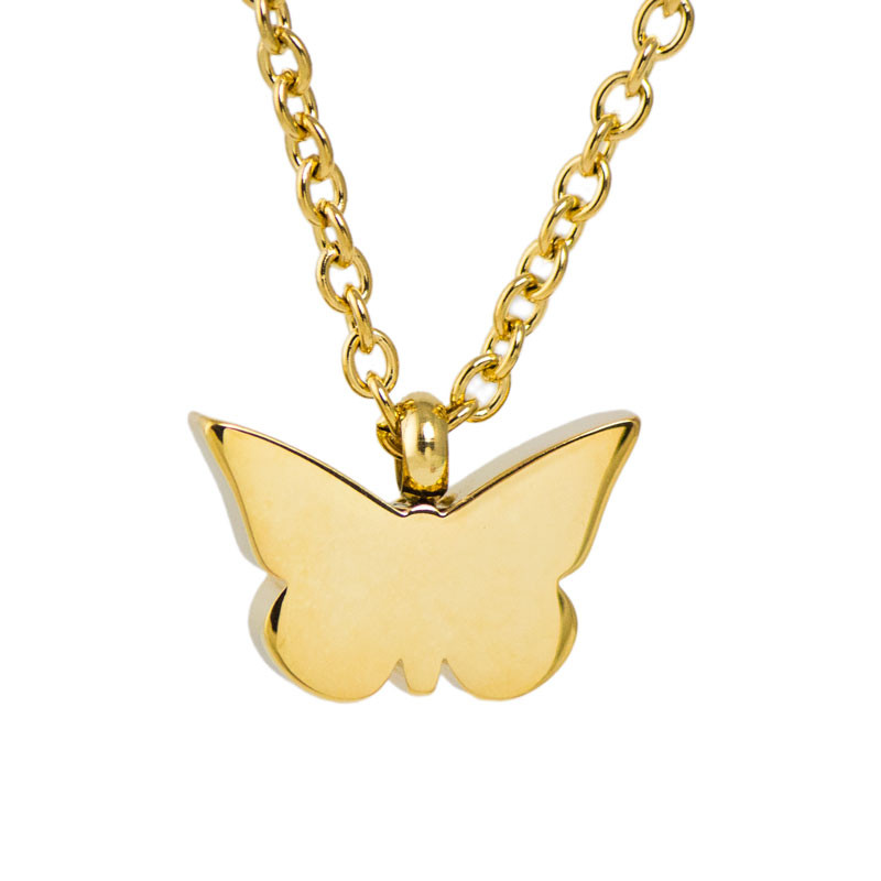 Image of Golden Butterfly Stainless Steel Cremation Necklace Yellow