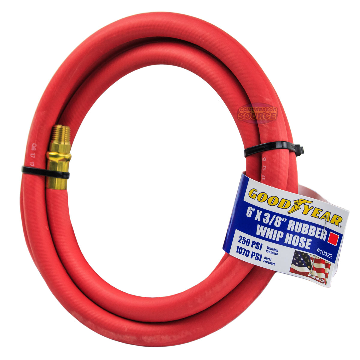 Goodyear Rubber Hose Whip 3/' x 3//8/" 250 PSI Air Compressor Lead USA Made 10318