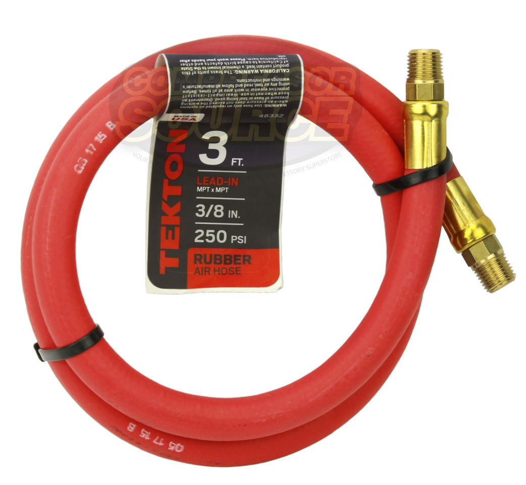 Tekton 3/8" x 3' ft Rubber Air Hose Whip Lead 250 PSI Brass Ends USA
