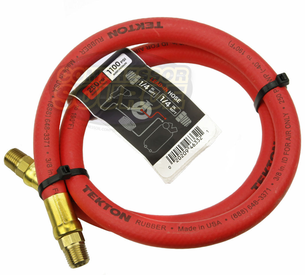 Tekton 3/8" x 3' ft Rubber Air Hose Whip Lead 250 PSI Brass Ends USA