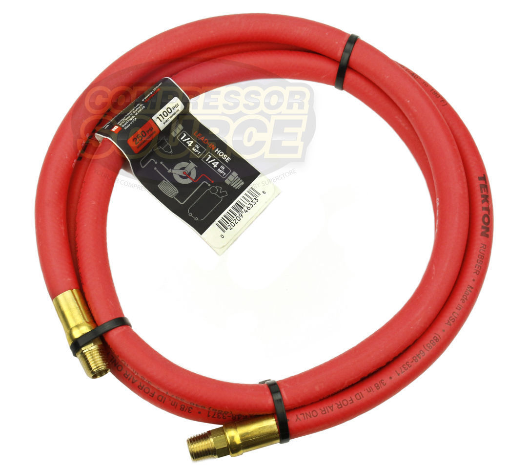 Tekton 3/8" x 6' ft Rubber Air Hose Whip Lead 250 PSI Brass Ends USA