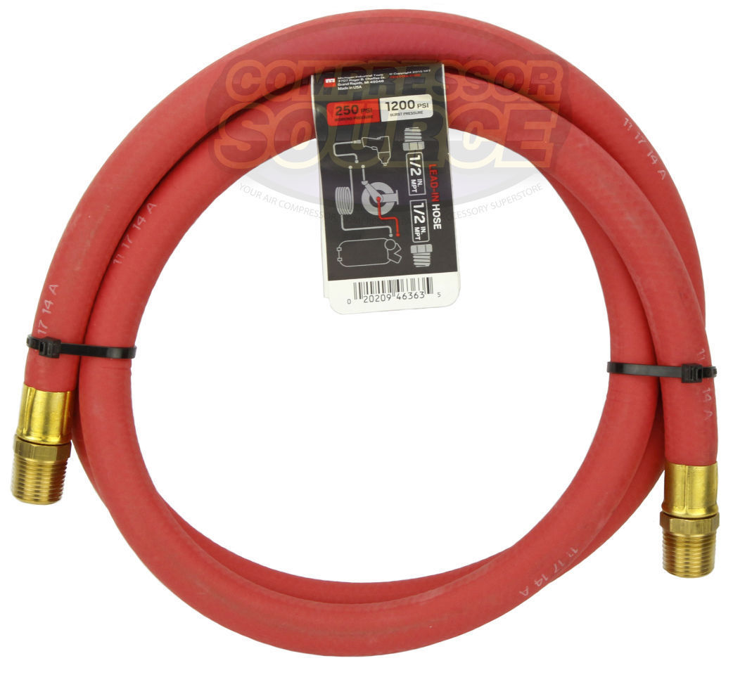 Tekton 1/2" x 6' ft Rubber Air Hose Whip Lead 250 PSI Brass Ends USA