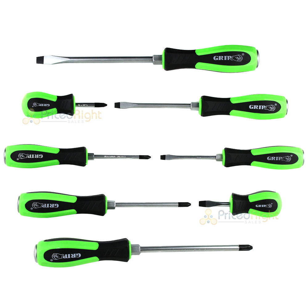 8 Piece Screwdriver Set Hex Bolster Steel Flat Phillips Grip Tools