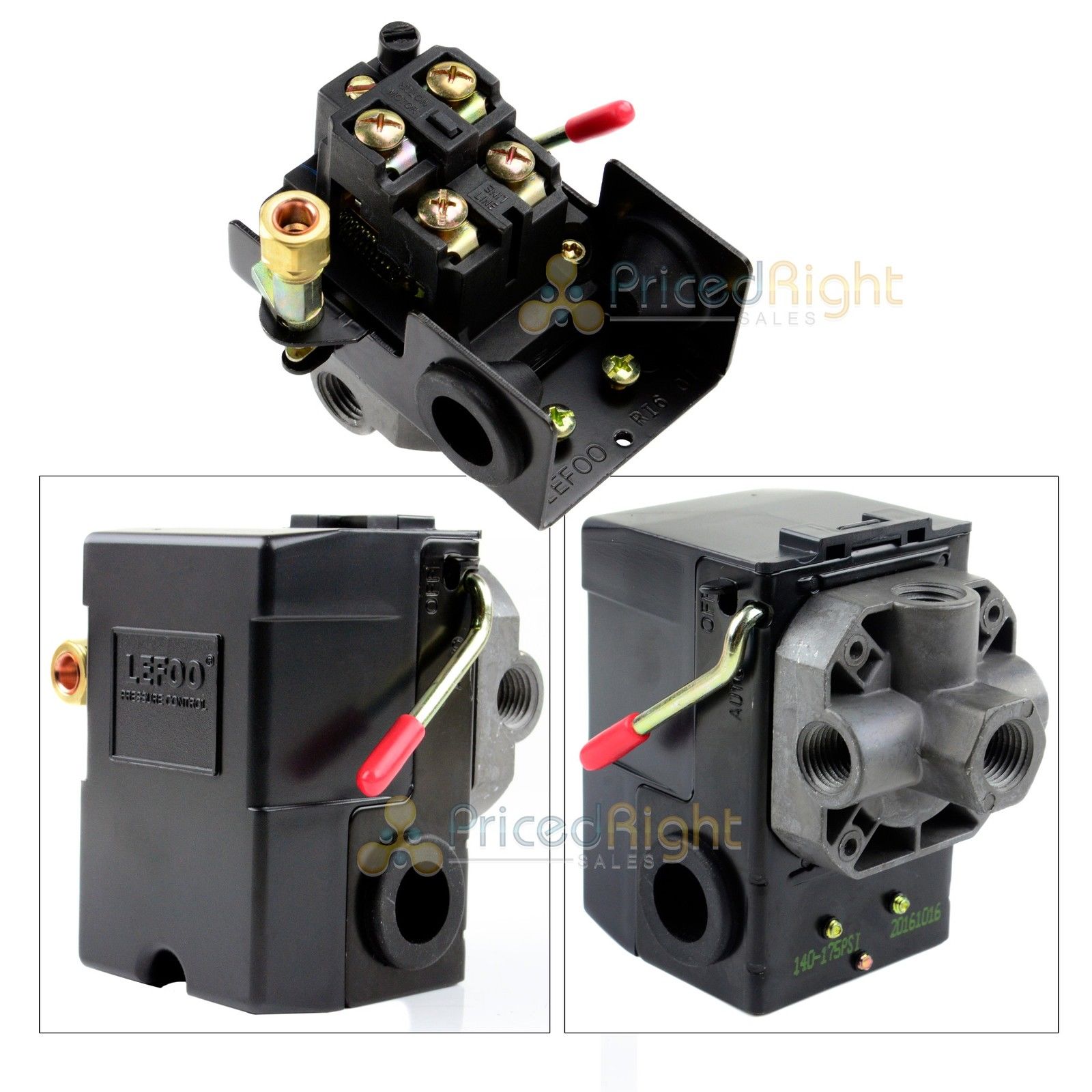 thumbnail image 2 of LEFOO 4 Port Air Compressor Pressure Switch Control Valve – 145-175 PSI, 26A On/Off, AC/DC, With Electric Auto Cut-Off 2 of 3