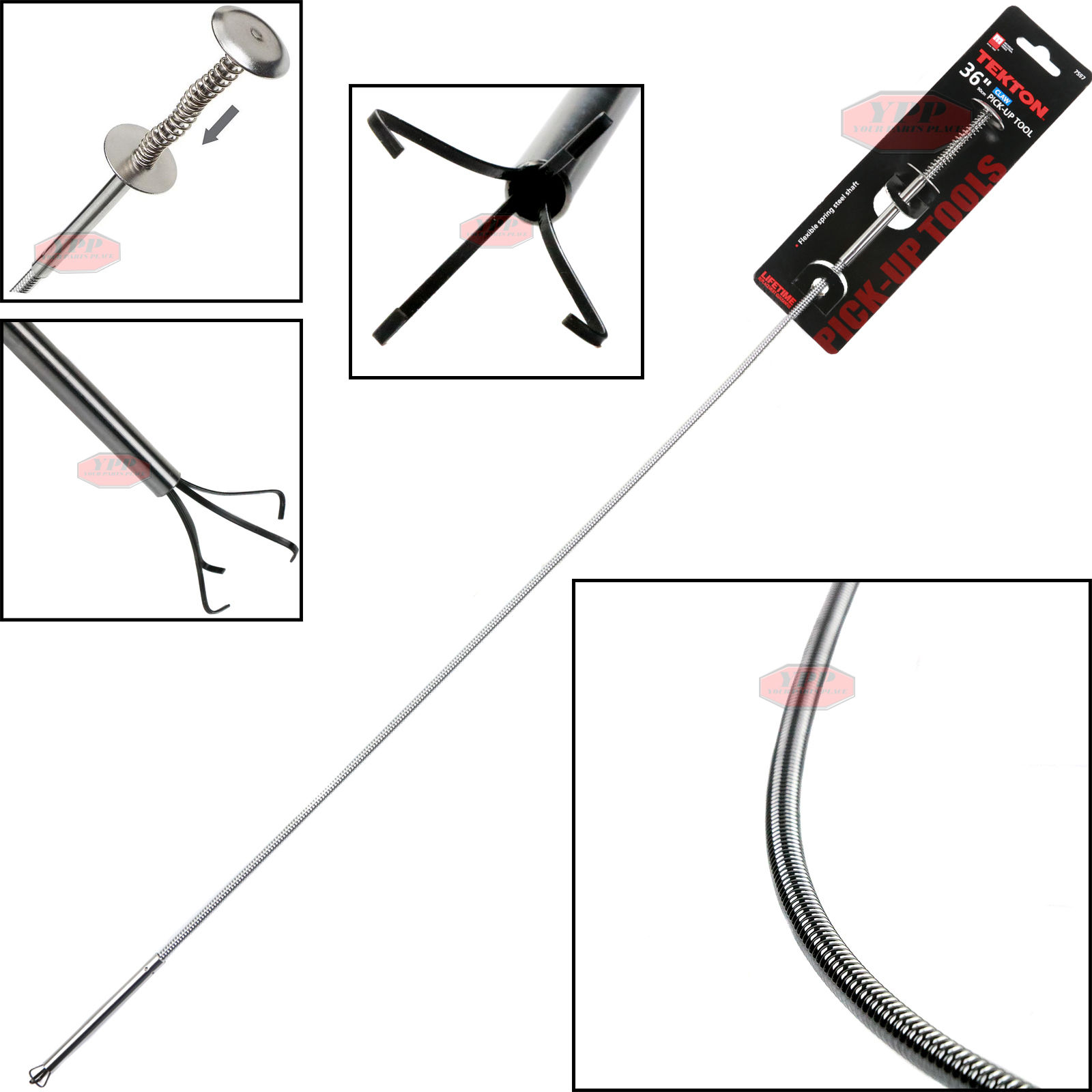 36 Inch Flexible Claw Pickup Tool Long Steel Capture Tight Places