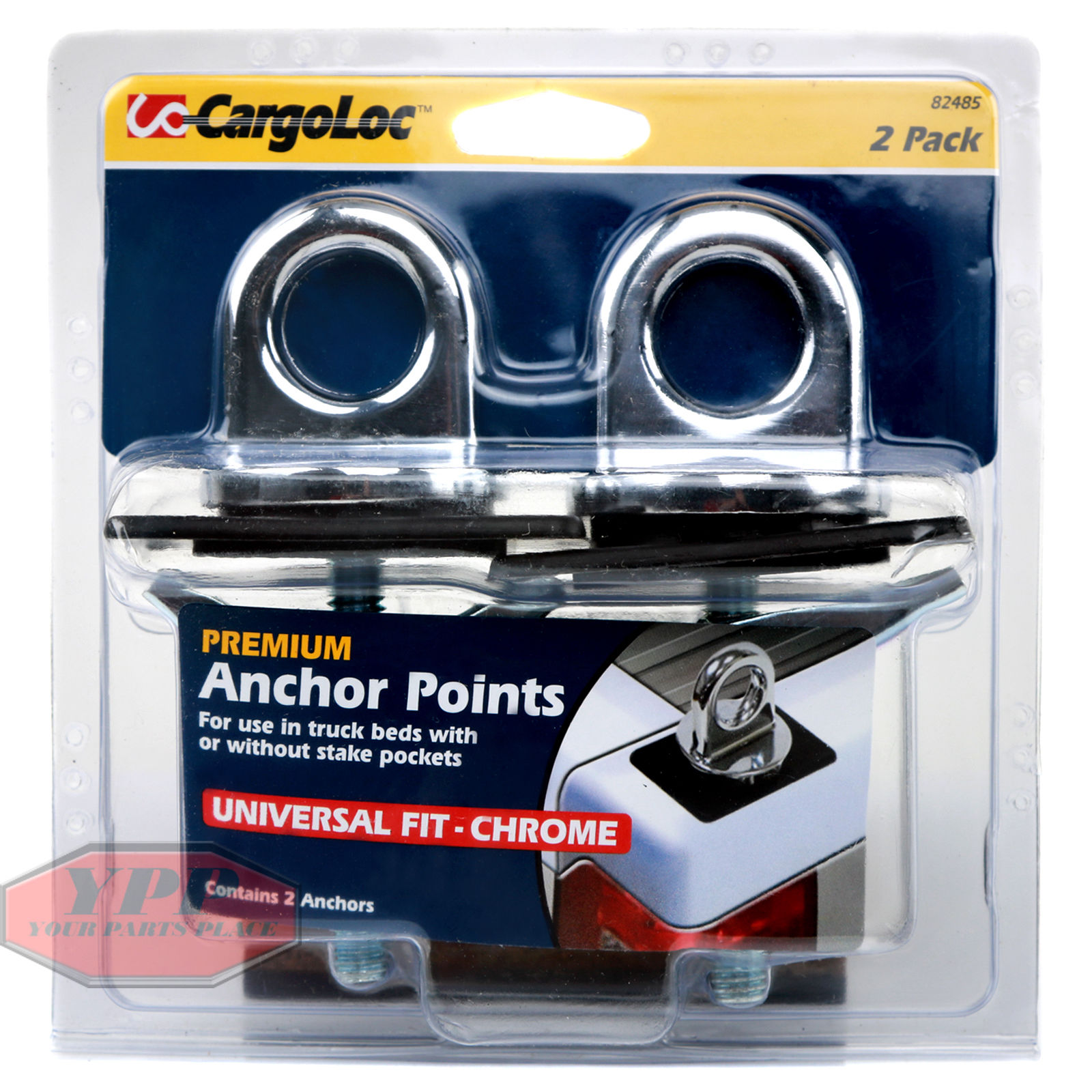 2 Pc Universal Fit Truck Bed Anchor Chrome Plated Tie Down Loop Hooks
