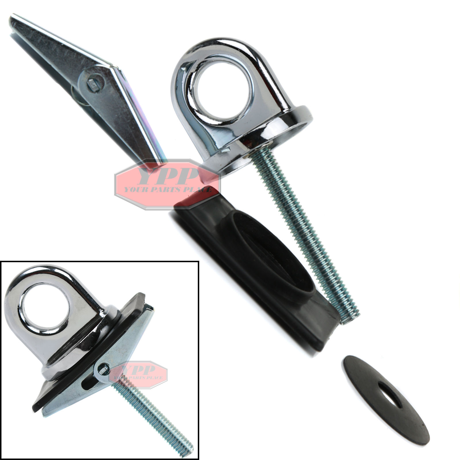 2 Pc Universal Fit Truck Bed Anchor Chrome Plated Tie Down Loop Hooks