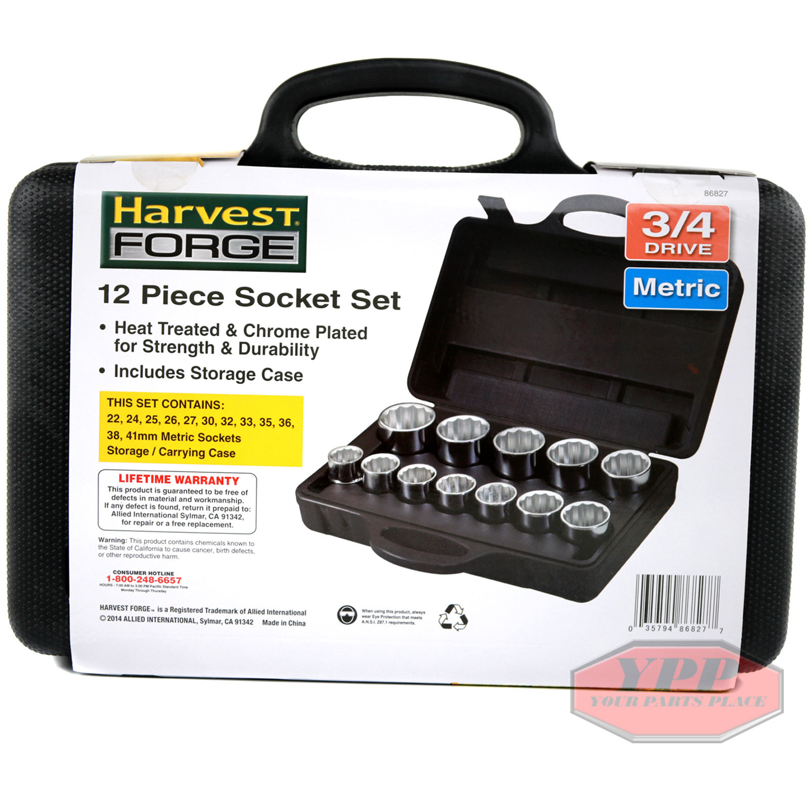 12 Pc 3/4" Drive Socket Set Large 12 Point Metric 2241mm Sizes Harvest