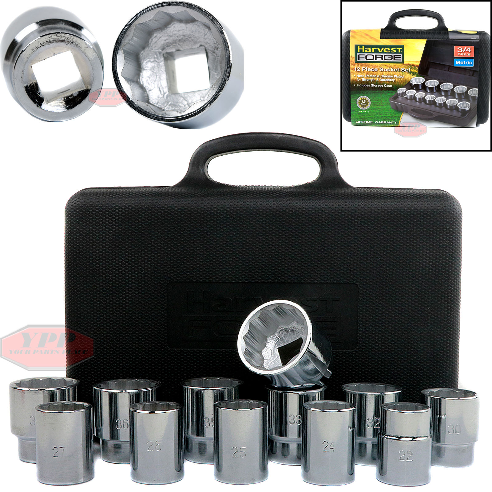 12 Pc 3/4" Drive Socket Set Large 12 Point Metric 2241mm Sizes Harvest