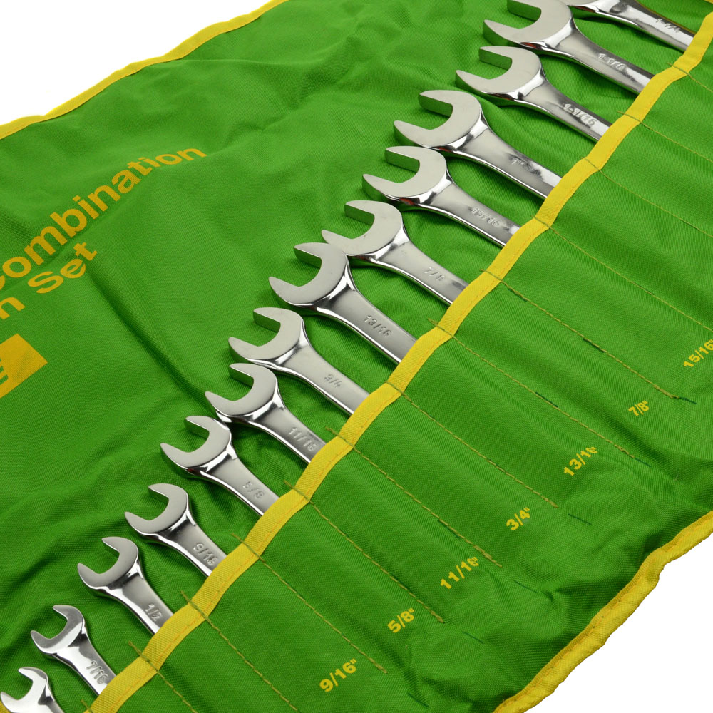 14PC Piece SAE Standard Combination Wrench Set w RollUp Pouch 3/8" to