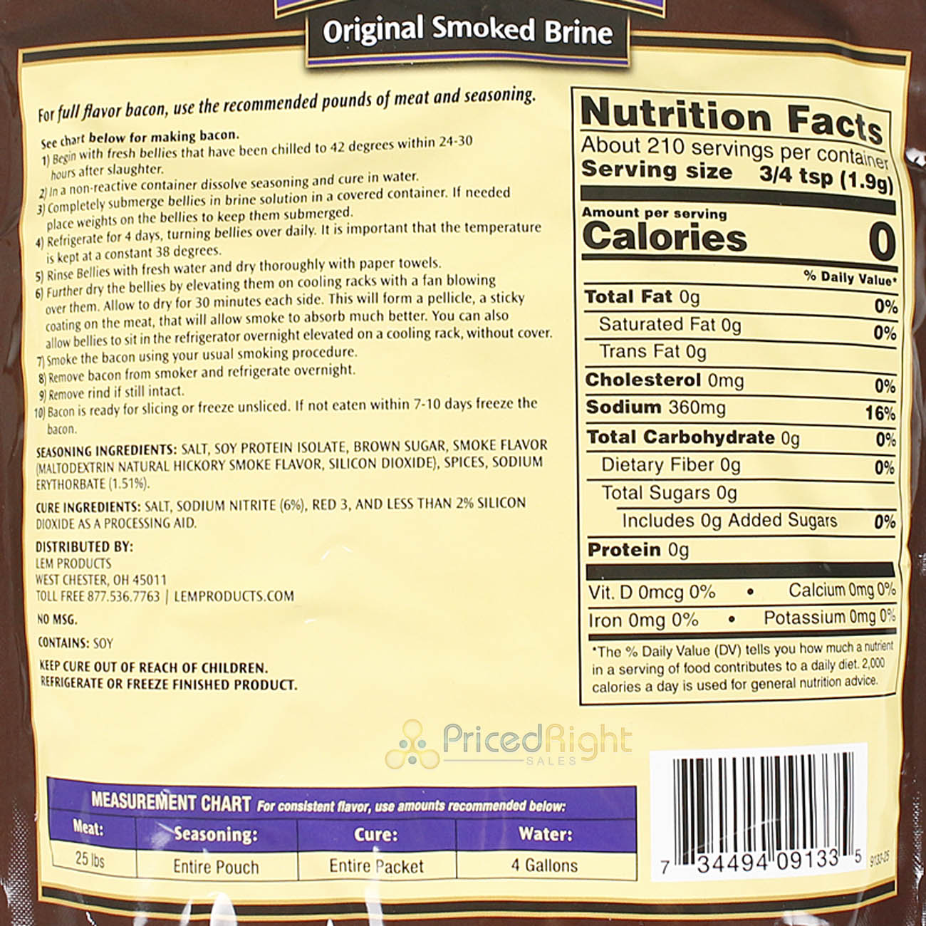 BACKWOODS SMOKED WET Brine Bacon Cure Seasoning for 25 lbs of Meat 14.3