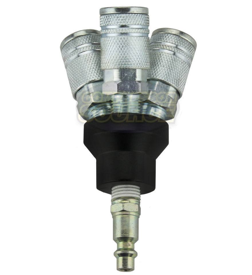 3 Way Air Hose Coupler Splitter Manifold Block Kit 1/4" NPT w/ Couplers & Plug eBay