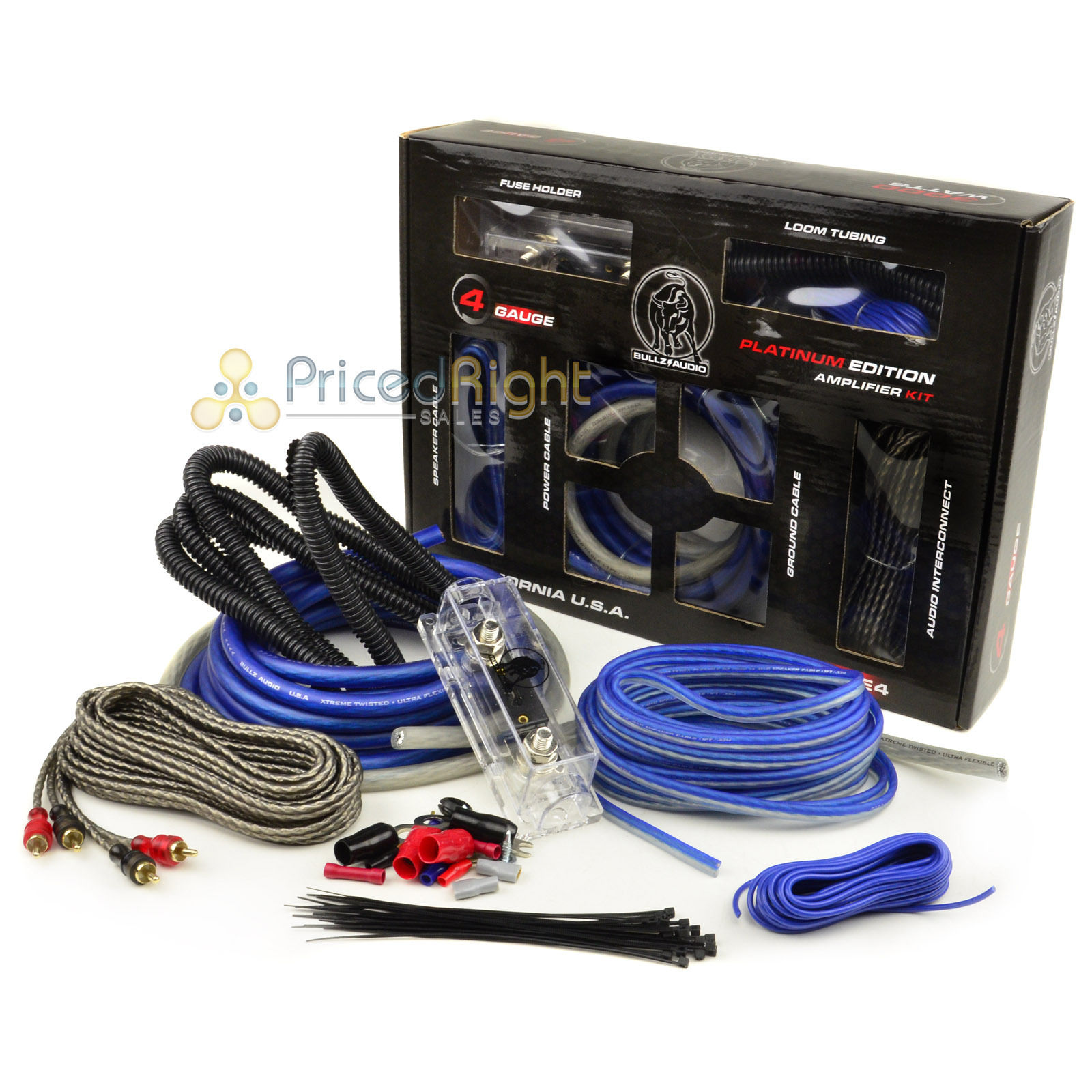 Bullz Car Audio Blue 4 Gauge Pro AMP / Amplifier Power Wiring Kit PPAK4BL