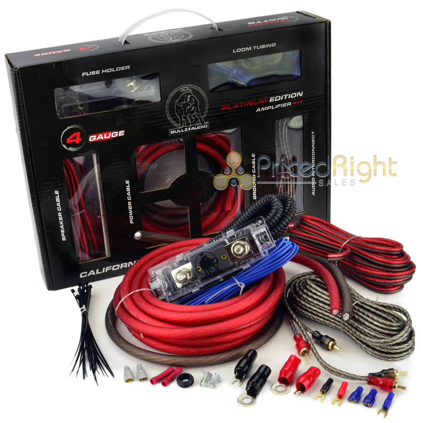 Bullz Car Audio Red 4 Gauge Pro AMP / Amplifier Power Wiring Kit BPE4R