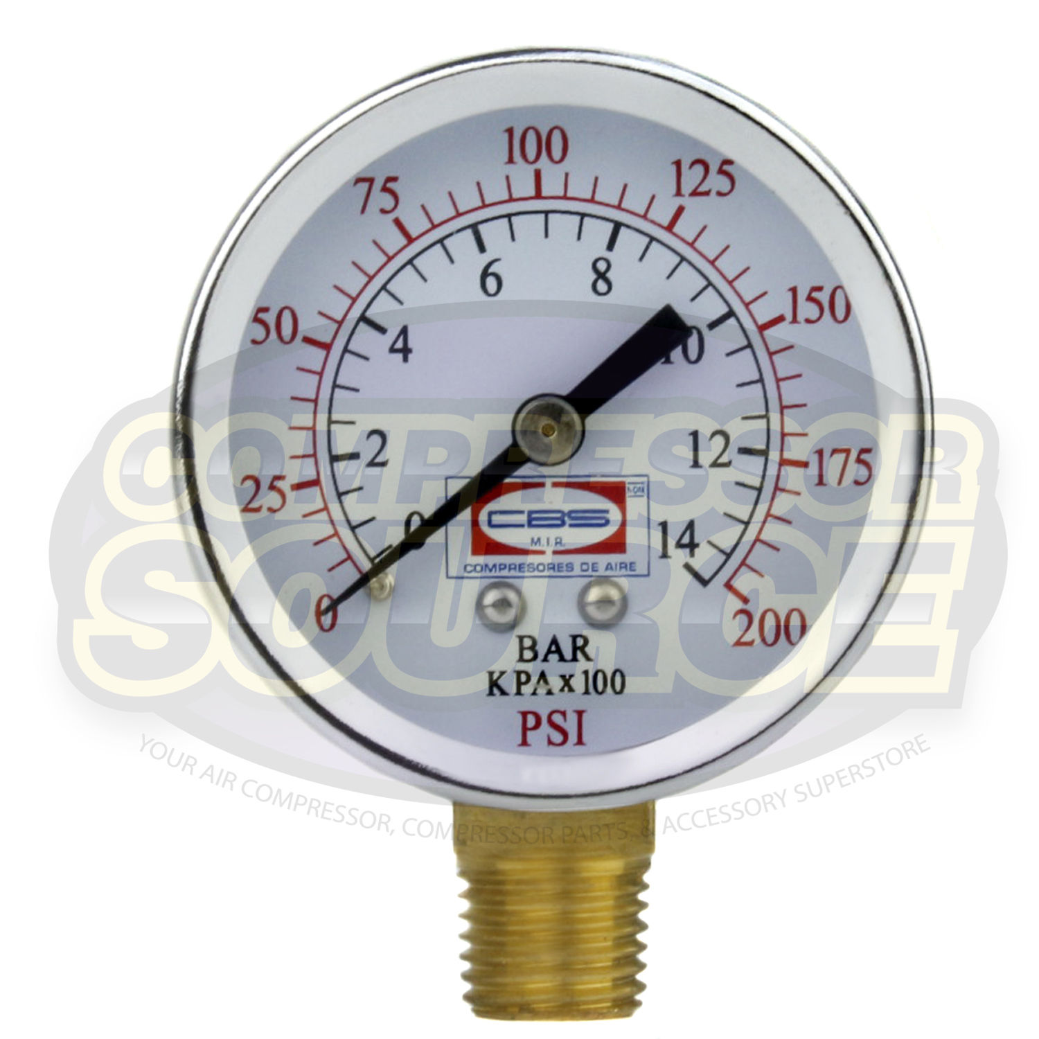 Hydraulic Gauge 2" Face Side Mount 1/4" NPT 0300 PSI Air Compressor