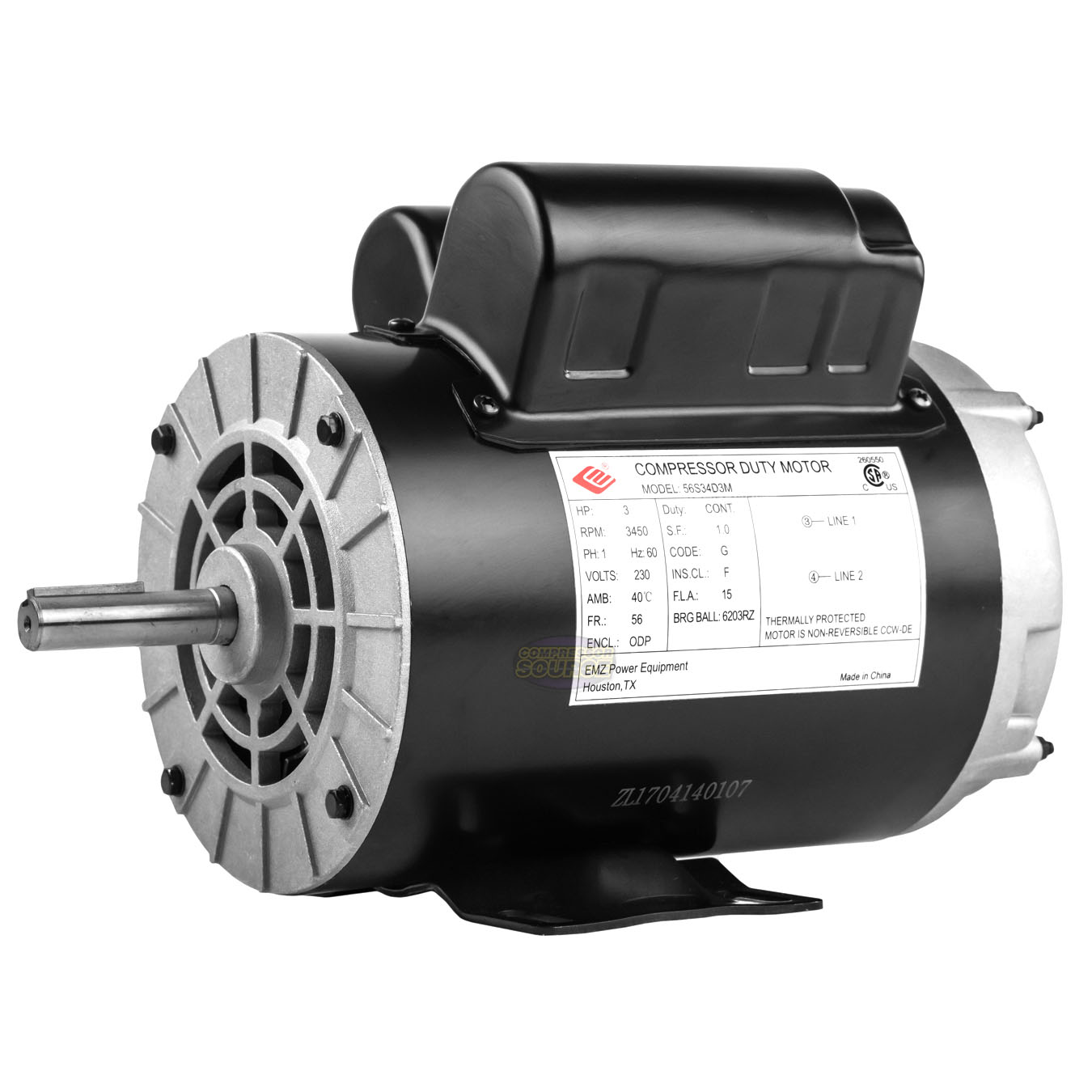 3 Hp 3450 Rpm Electric Motor Compressor Duty 56 Frame 1