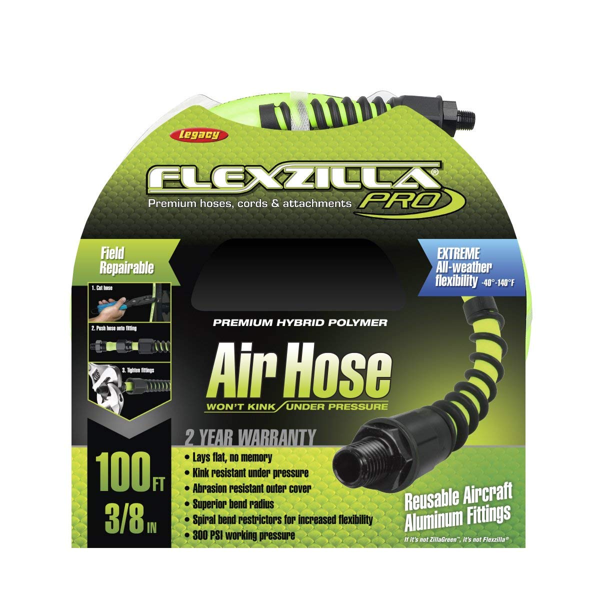 Legacy Flexzilla 3/8" x 100' Compressed Air Hose 300 PSI Field