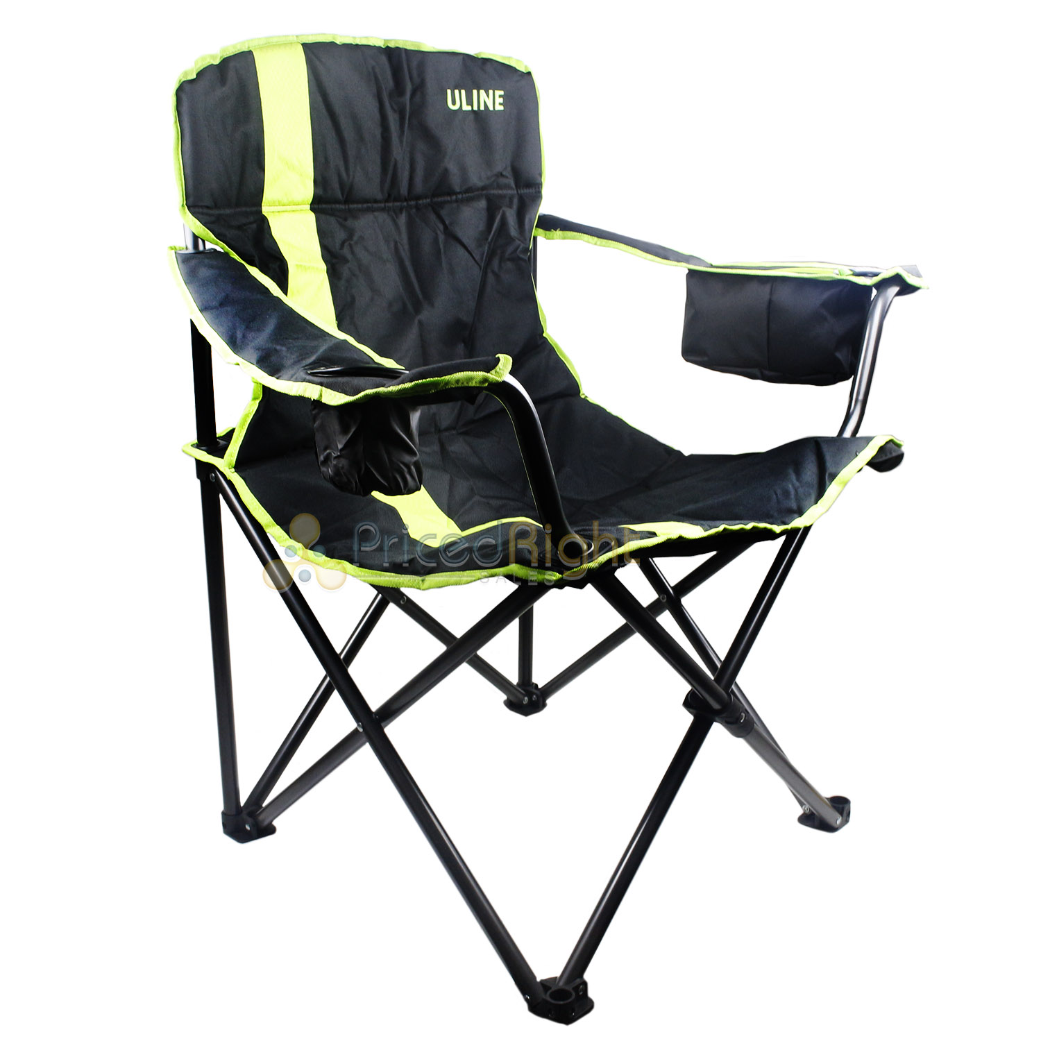 Details About Uline Folding Camp Chair Black Lime With Insulated Cooler Drink Holders S 20399