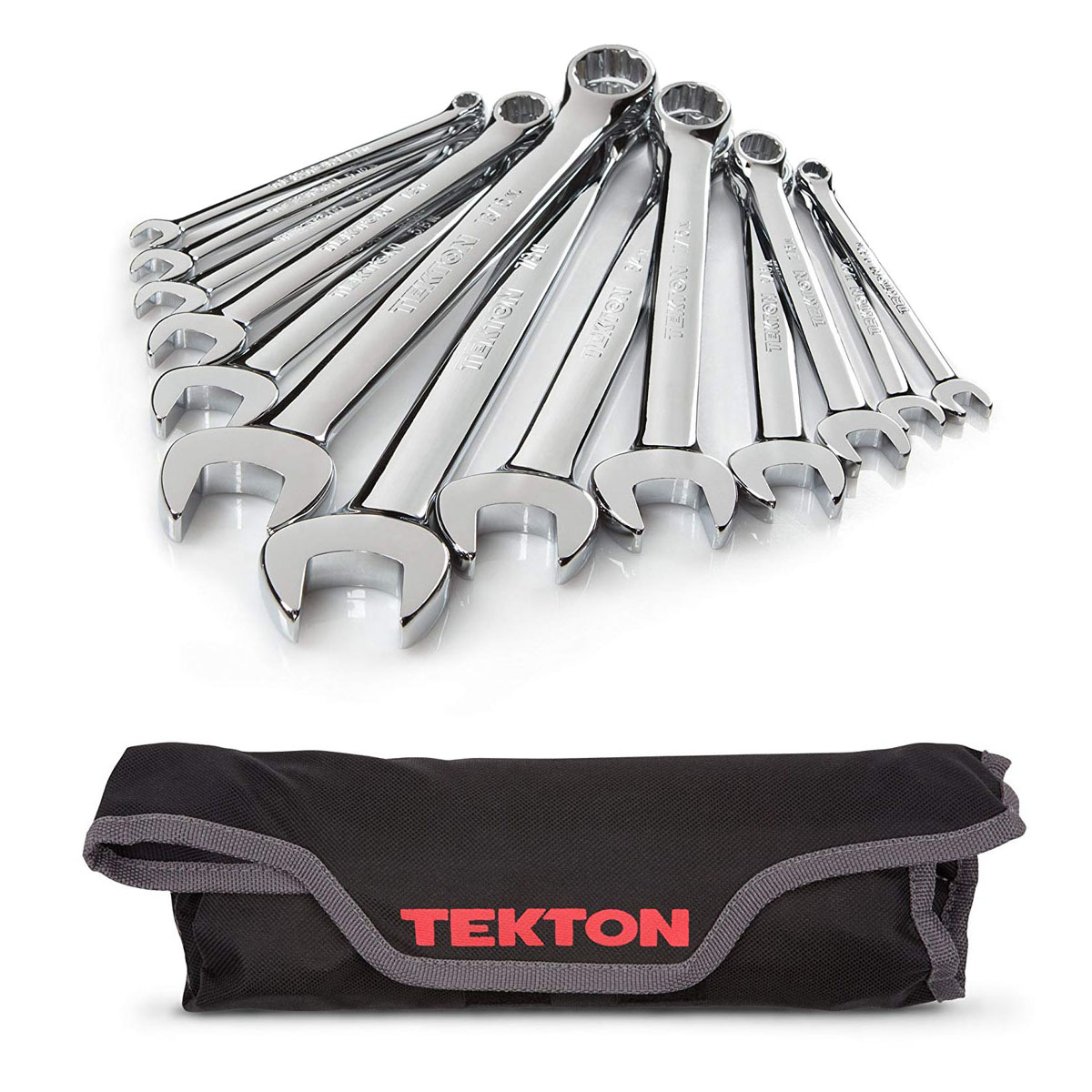 Inch, TEKTON WRN01086 Stubby Combination Wrench Set With Roll-Up Storage Pouch