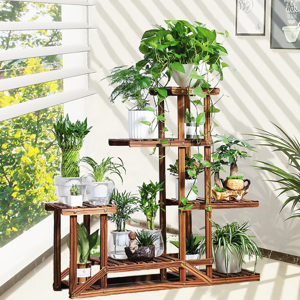 Rustic 6 Tier Wooden Step Shelf Stand Plant Flower