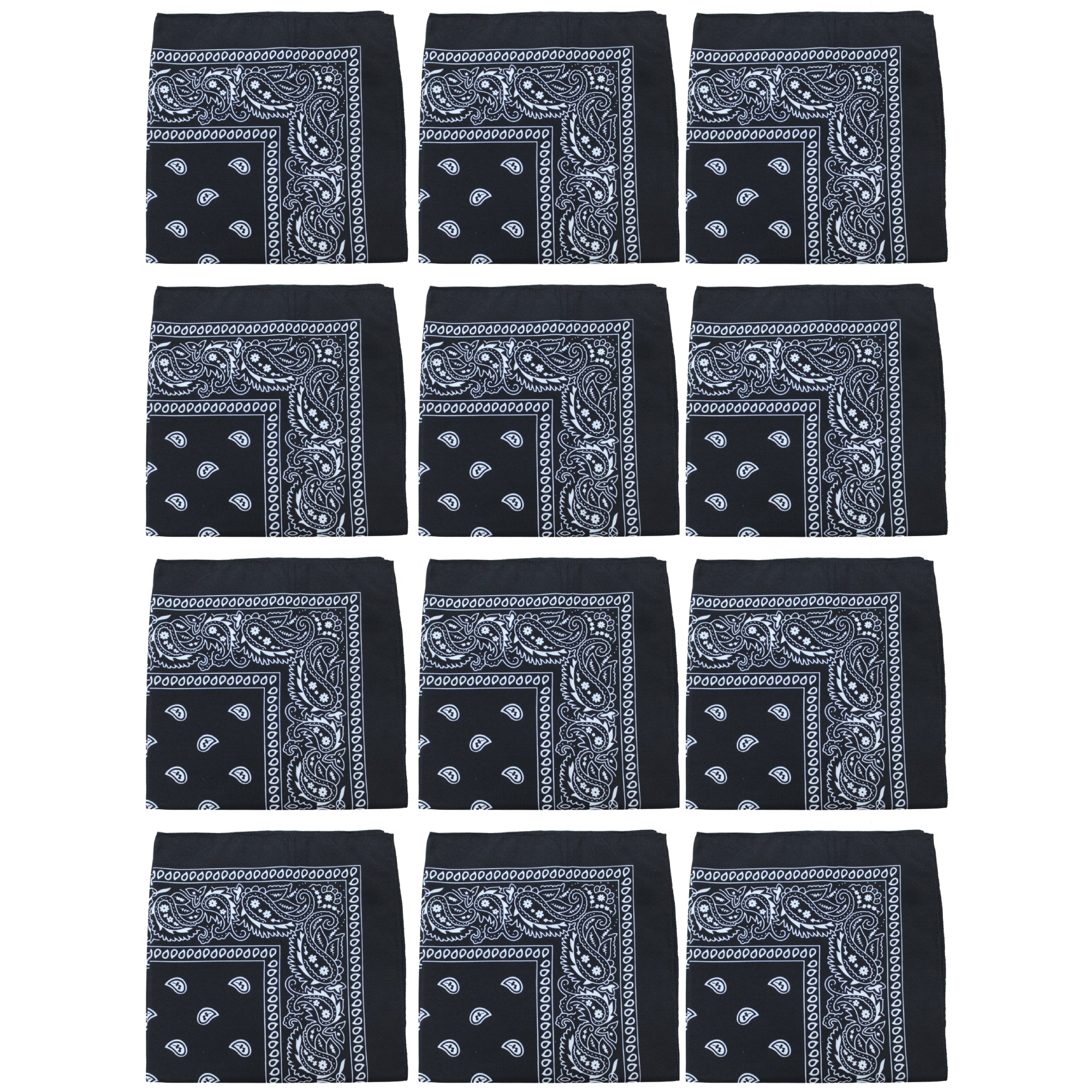 12 Pack Paisley Print Cotton Bandanas Dozen Reusable Scarf, Mask, Hair Tie