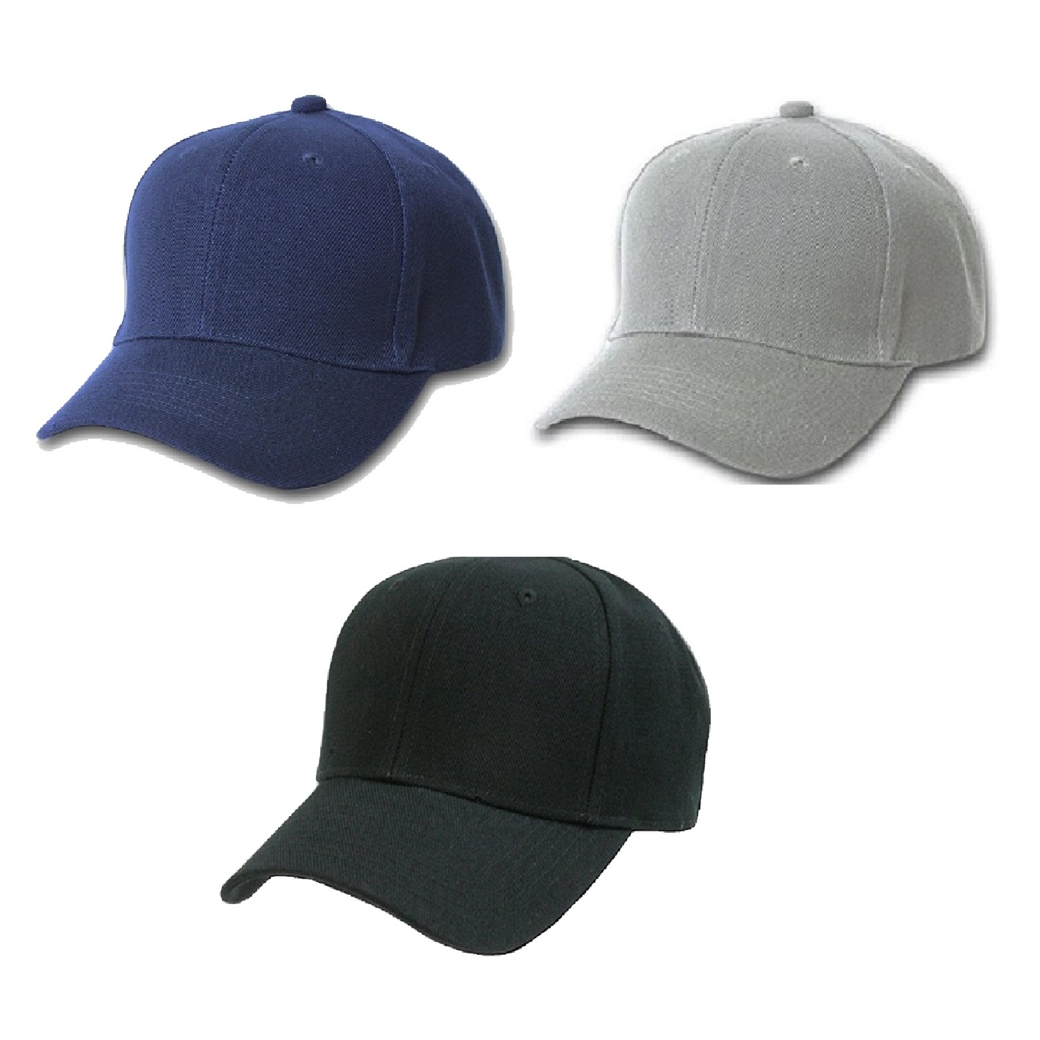 Set of 3 Plain Unisex Baseball Cap - Blank Hat with Solid Color for Men and - Picture 4 of 10