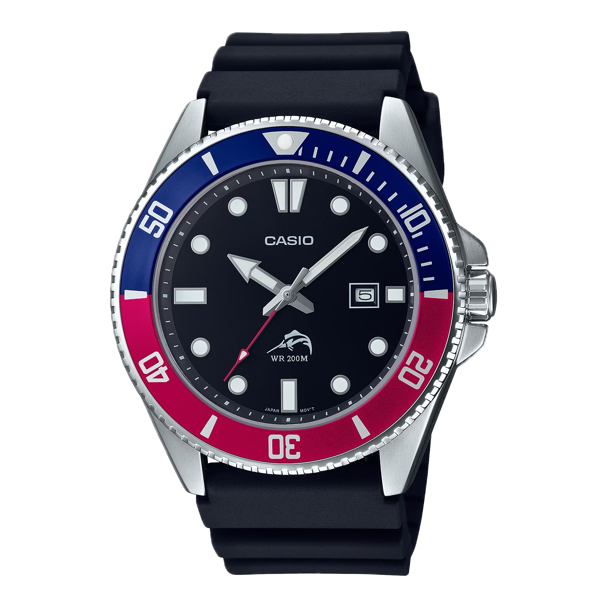 Casio Men's Black and 'Pepsi' Bezel Dive Watch - MDV-106B-1A2VCF